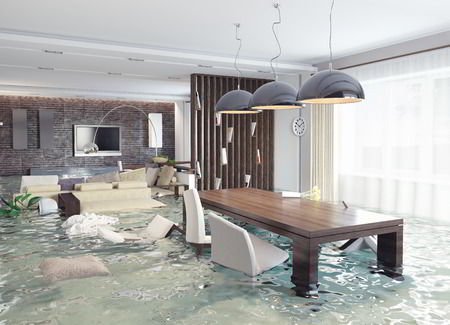 flooded living room with water damage