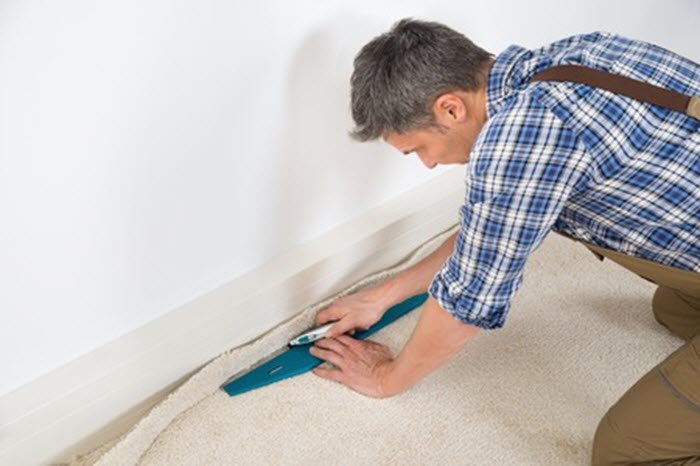 repair and renovation man installing new carpet